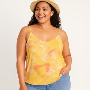 Old Navy Womens 2X‎ Plus Tie Dye Tank Top NWT Yellow Pink Spaghetti Strap Summer